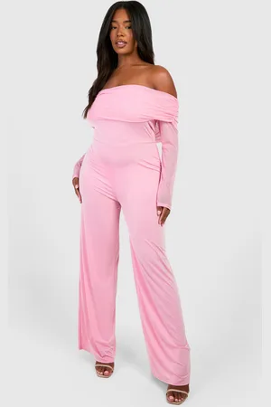 Boohoo Plus Slinky & Mesh Bardot Wide Leg Jumpsuit - - 28
