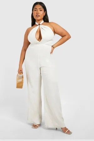 Boohoo Plus Linen Look Halterneck Jumpsuit - - 16