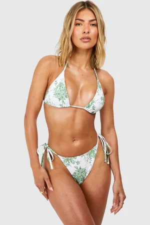 Boohoo Floral Print Padded Triangle Bikini Top & Tie Side Bikini Bottoms Set - - 12