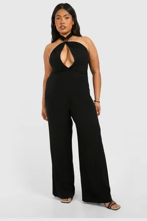 Boohoo Plus Linen Look Halterneck Jumpsuit - - 16