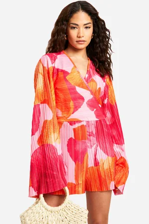 Boohoo Petite Plisse Floral Printed Flare Sleeve Playsuit - - 4