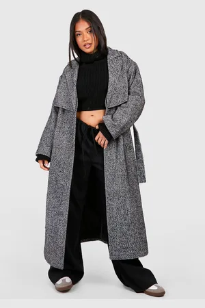 Boohoo Petite Herringbone Belted Wool Trench Coat - - 16