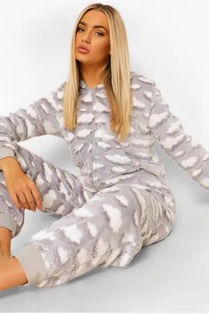 Boohoo Cloud Print Luxury Fleece Onesie - - L