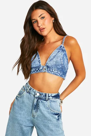 Boohoo Acid Wash Button Detail Denim Bralette - - 6