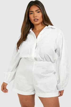 Boohoo Plus Woven Embroidery Detail Long Sleeve Playsuit - - 16