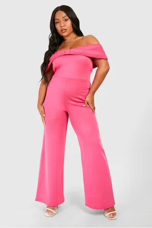 Boohoo Plus Scuba Bow Detail Bardot Jumpsuit - - 16