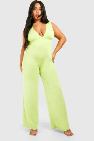 Boohoo Plus Slinky Plunge Wide Leg Jumpsuit - - 16
