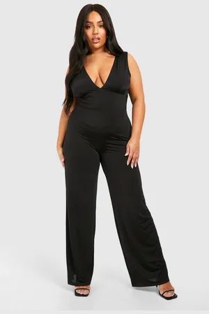 Boohoo Plus Slinky Plunge Wide Leg Jumpsuit - - 28