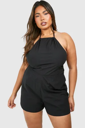 Boohoo Plus Cotton Halterneck Playsuit - - 16