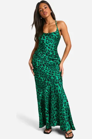 Boohoo Leopard Print Tie Back Ruffle Hem Maxi Dress - - 8