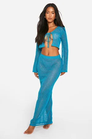 Boohoo Popcorn Crochet Tie Top & Maxi Skirt Beach Co-Ord - - S