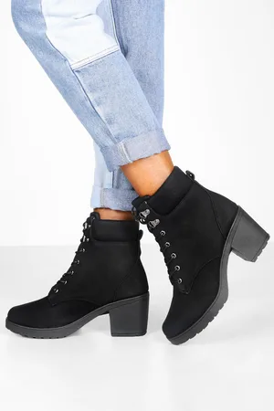Boohoo Padded Cuff Block Heel Hiker Boots - - 8