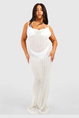 Boohoo Plus Crochet Ladder Cowl Neck Knitted Maxi Dress - - 16