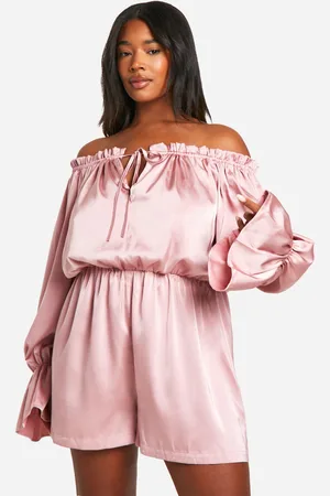 Boohoo Plus Satin Off Shoulder Skater Playsuit - - 28