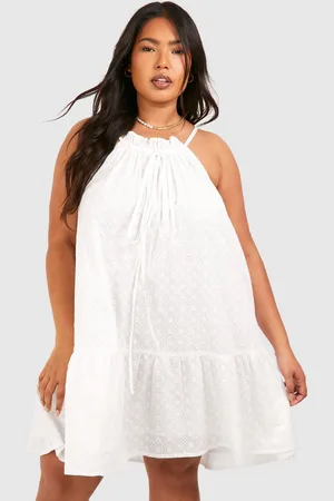 Boohoo Plus Woven Broderie Frill Hem Volume Mini Dress 1 - - 16