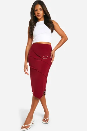 Boohoo Cherry Metal Trim Belted Midi Skirt - - 6