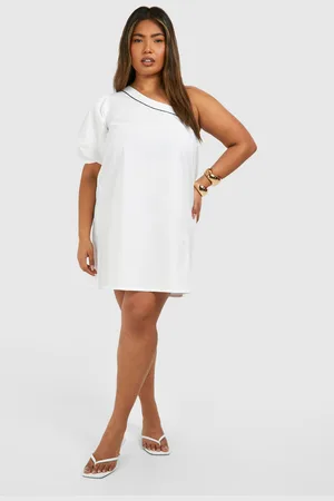 Boohoo Plus Woven Embroidery Detail One Shoulder Mini Dress - - 16