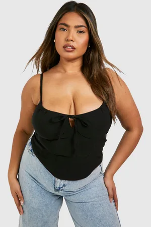 Boohoo Plus Sleeveless Ruched Tie Front Corset Top - - 16
