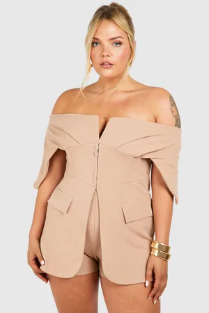 Boohoo Plus Scuba Crepe Corset Hook & Eye Detail Bardot Blazer Playsuit - - 16