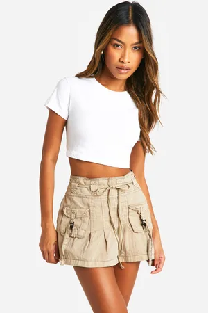 Boohoo Cargo Tie Waist Washed Mini Skirt - - 16