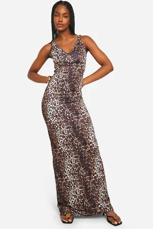 Boohoo Tall Leopard Print V Neck Maxi Dress - - 10
