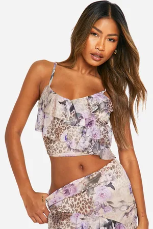 Boohoo Leopard Mesh Ruffle Cami Top - - 8
