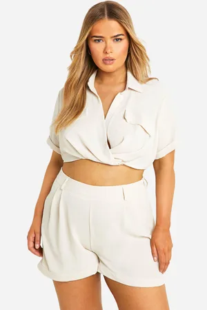 Boohoo Plus Twist Front Short Sleeve Shirt Co-Ord - - 16