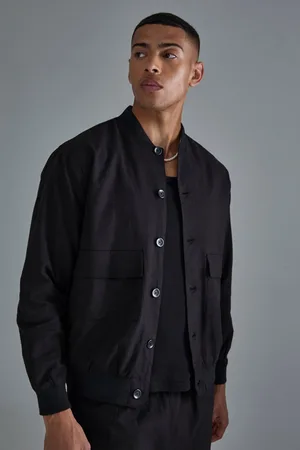 Boohoo Linen Mix Smart Oversized Cargo Bomber Jacket - - S