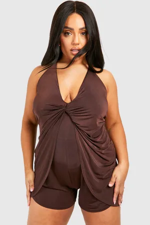 Boohoo Plus Slinky Knot Detail Strappy Playsuit - - 16