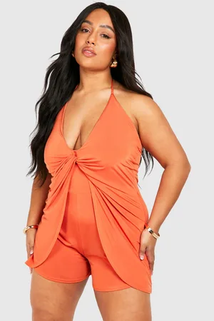 Boohoo Plus Slinky Knot Detail Strappy Playsuit - - 16