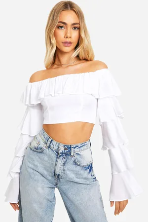 Boohoo Off The Shoulder Ruffle Crop Top - - 10