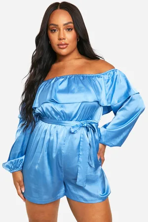 Boohoo Plus Satin Frill Bardot Playsuit - - 16
