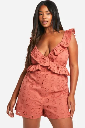 Boohoo Plus Ruffle Broderie Playsuit - - 18