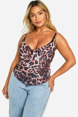 Boohoo Plus Mesh Leopard Print Cowl Top - - 28