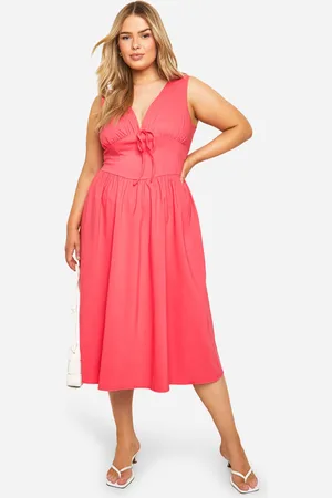 Boohoo Plus Bengaline Plunge Corset Midi Skater Dress - - 16