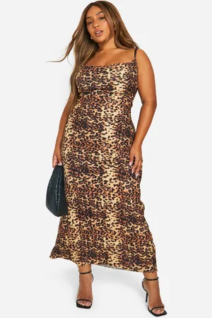 Boohoo Plus Leopard Print Cowl Neck Plisse Maxi Dress - - 16