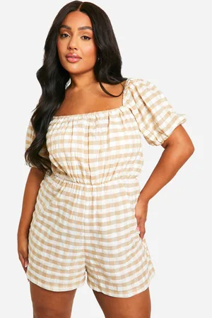 Boohoo Plus Gingham Puff Sleeve Playsuit - - 16