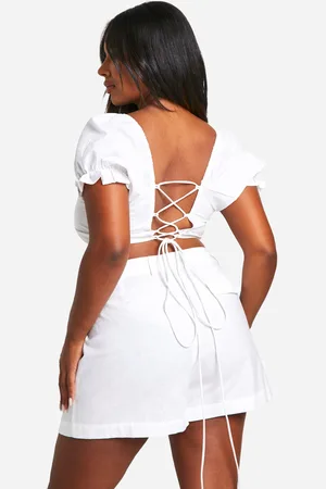 Boohoo Plus Cotton Puff Sleeve Crop Top - - 16