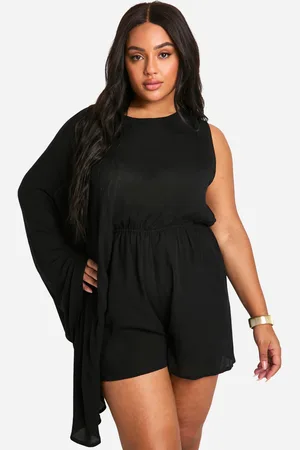 Boohoo Plus Cheesecloth One Shoulder Flippy Playsuit - - 26