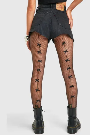 Boohoo Bow Seam Detail Fishnet Tights - - ONE SIZE