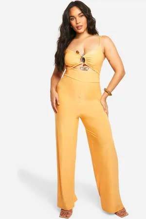 Boohoo Plus Slinky Ruched Front Wide Leg Jumpsuit - - 16