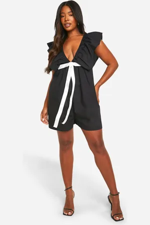 Boohoo Plus Cotton Bow Detail Playsuit - - 16