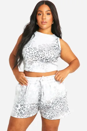 Boohoo Plus Leopard Print Sweat Track Pants Short - - 28