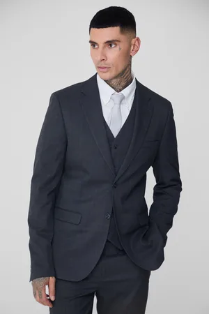 Boohoo Tall Charcoal Check Single Breasted Slim Fit Suit Jacket - - 38