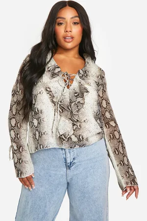 Boohoo Plus Snake Chiffon Ruffle Blouse - - 28