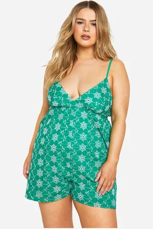 Boohoo Plus Broderie Contrast Playsuit - - 16