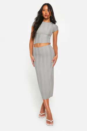 Boohoo Cap Sleeve Top And Midi Skirt Set - - 10