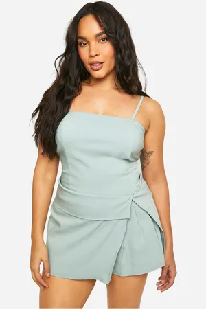 Boohoo Plus Stretch Woven Fold Over Waist Detail Playsuit - - 16