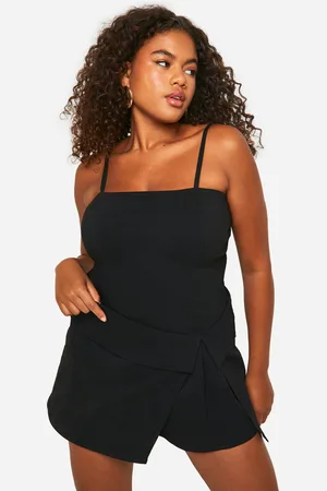 Boohoo Plus Stretch Woven Fold Over Waist Detail Playsuit - - 16