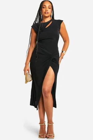 Boohoo Plus Slinky Twist Deatil Midi Dress - - 16